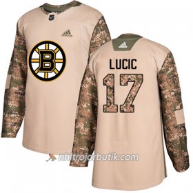 Män Ishockey Boston Bruins Tröja Milan Lucic 17 Adidas 2017-2018 Camo Veterans Day Practice Authentic